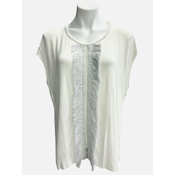 Elie Tahari Tops - Elie Tahari Fringe White Short Sleeve Tee XS